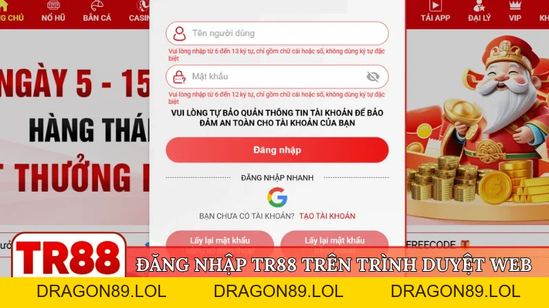 Đăng nhập TR88 - Bước đầu tiên chinh phục thế giới cá cược - DRAGON89.LOL