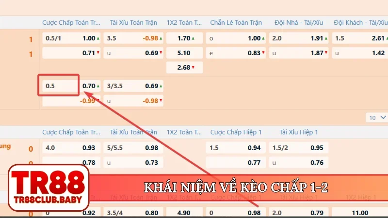 Kèo chấp 1-2 - Tỷ lệ odds phổ biến nhất tại nhà cái TR88 - DRAGON89.LOL